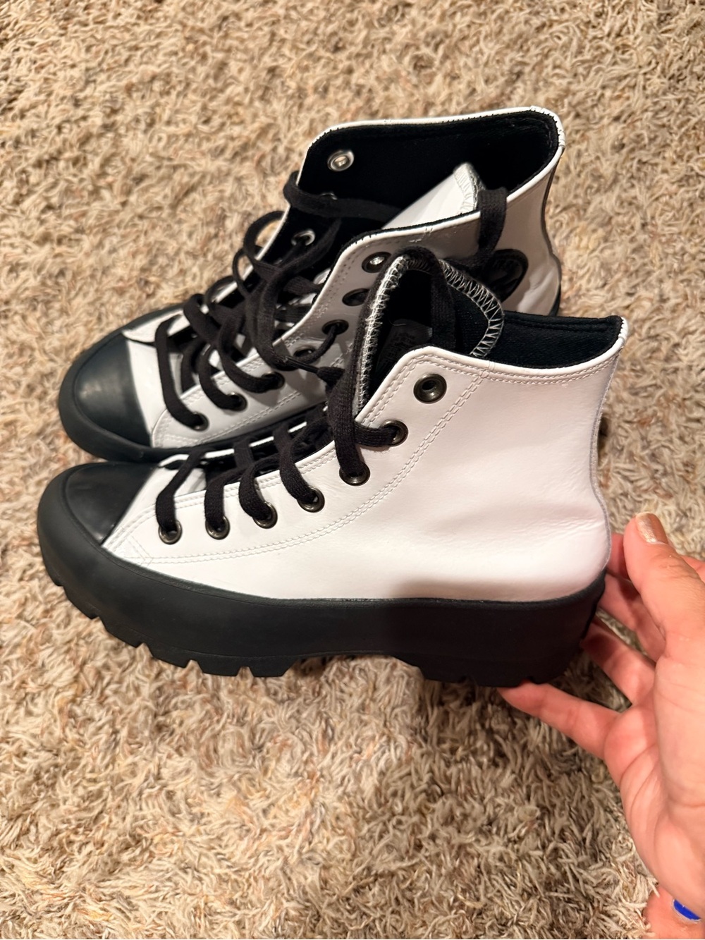 Converse White and Black Platform High-Top Sneakers - Women's